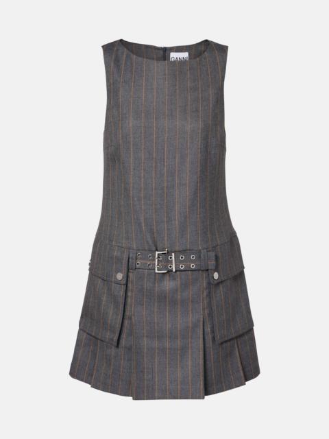 GANNI Belted pinstripe minidress