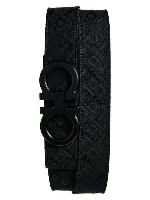 FERRAGAMO FERRAGAMO Double Gancio Jacquard Belt in Nero/Logo at Nordstrom