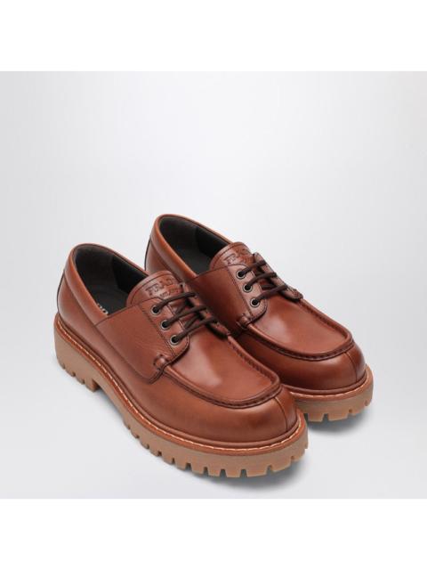 Prada Prada Laced Moccasins In Cognac Leather Men