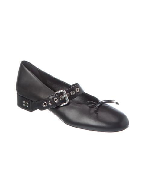 Miu Miu Miu Miu Logo Leather Flat