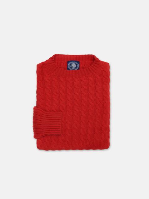 J. PRESS MADE-IN-SCOTLAND SCARLET CABLE KNIT CASHMERE SWEATER