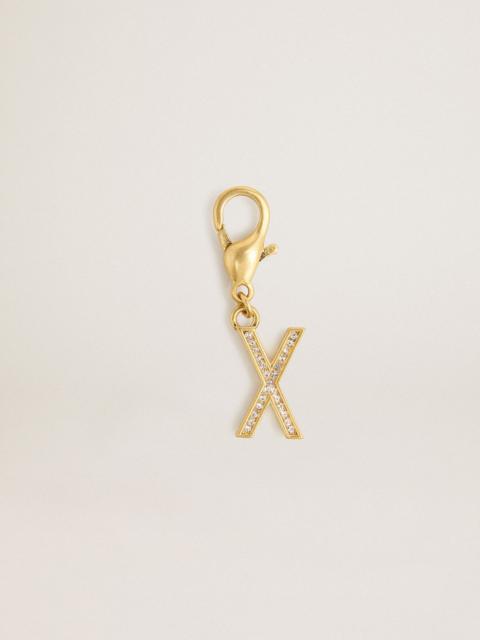 Golden Goose Letter X charm in gold-colored brass with crystals