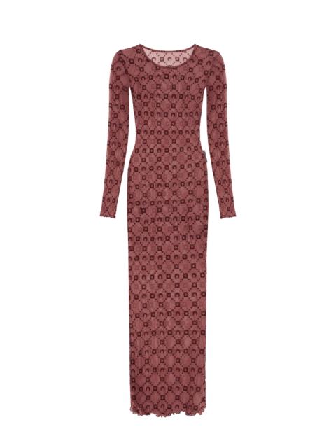 Marine Serre MOONOGRAM MESH FLOCK LS LONG CREWNECK DRESS