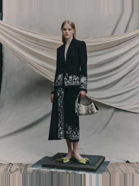 Erdem EMBROIDERED GRAIN DE POUDRE DRAPED MIDI SKIRT