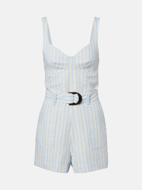 SIMKHAI Striped cotton-blend seersucker romper