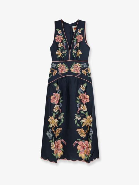FARM RIO Farm Rio Maira Long Linen Dress With Floral Print