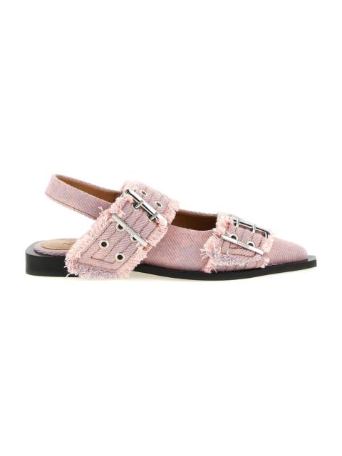GANNI 'feminine Buckle Fringed Denim' Slingback
