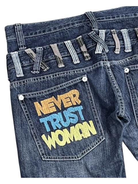 Other Designers Chronicles Of Never - "NEVER TRUST WOMAN" Bondage Zip Grunge Double Waist Denim