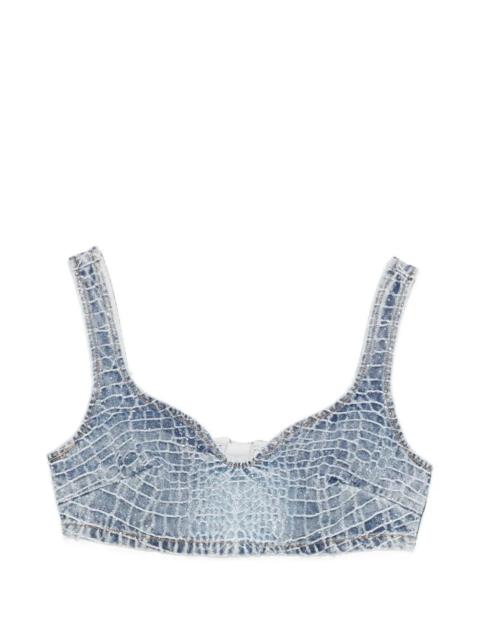 self-portrait Rhinestone Croc Effect Denim Bralette