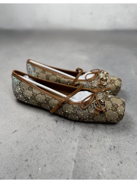 GUCCI Gucci GG Crystal Embellished Horsebit Mary Jane Ballet Flats