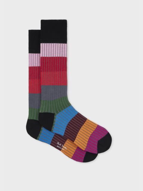Paul Smith Black Ribbed Colour Block Socks