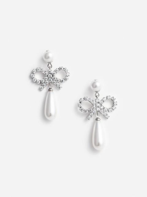 self-portrait Pearl Bow Droplet Earrings