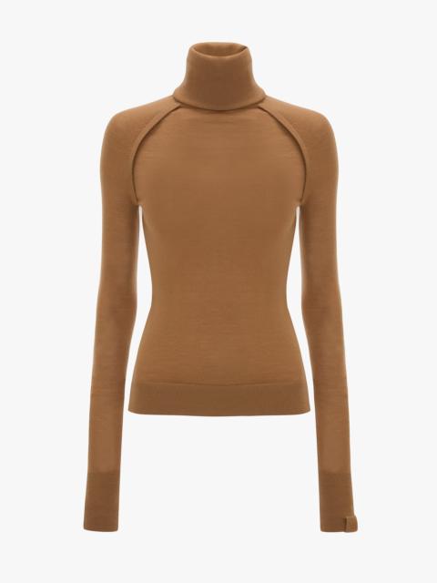 Victoria Beckham High Neck Top In Dark Camel