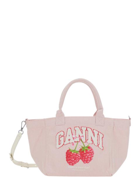 GANNI Ganni Women Pink Small Tote Bag With Raspberry Print And Logo Lettering On The Front In Cotton For W