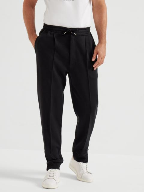 Brunello Cucinelli Cotton, cashmere and silk French terry double cloth trousers with Crête detail and elasticated zippe