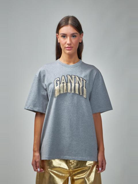 GANNI Heavy Cotton Drop Shoulder Fringe T-Shirt