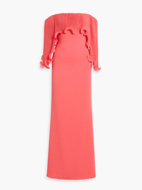 Other Designers Off-the-shoulder ruffled plissé-georgette and crepe gown
