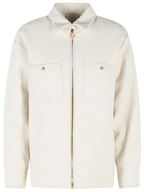 Moncler Moncler Padded Shirt Jacket In Ivory White Bouclé Cotton Blend
