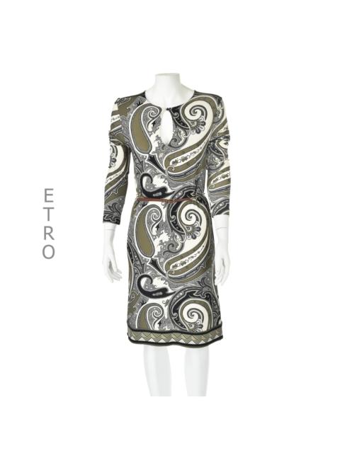 Etro Taupe, Black & Ivory Paisley Knit Belted Dress