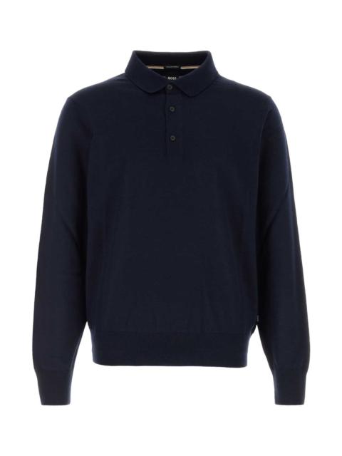 BOSS Boss Men Navy Blue Wool Polo Shirt