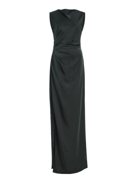 LAPOINTE Ruched Satin Gown dark green