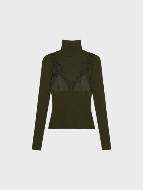 Blumarine STRETCH RIBBED SWEATER WITH LACE AND SATIN INSERTS