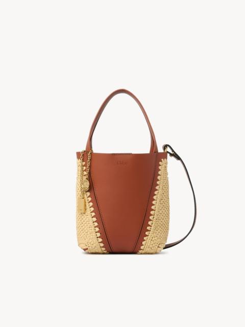Chloé SMALL CHLOÉ SPIN TOTE BAG IN RAFFIA-EFFECT & LEATHER
