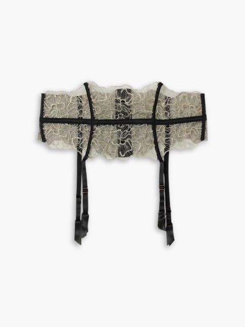 Other Designers Damona satin-trimmed metallic Leavers lace suspender belt