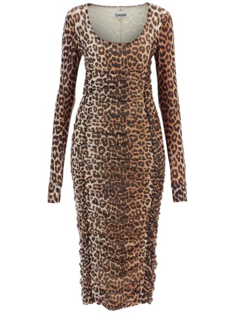 GANNI 'ANIMAL PRINT MIDI DRESS IN MESH