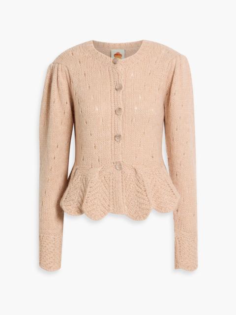 FARM RIO Ruffled pointelle and cable-knit cardigan