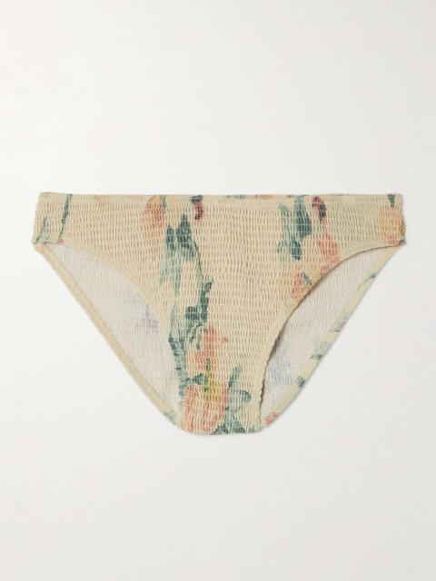 Shirred floral-print recycled bikini briefs
