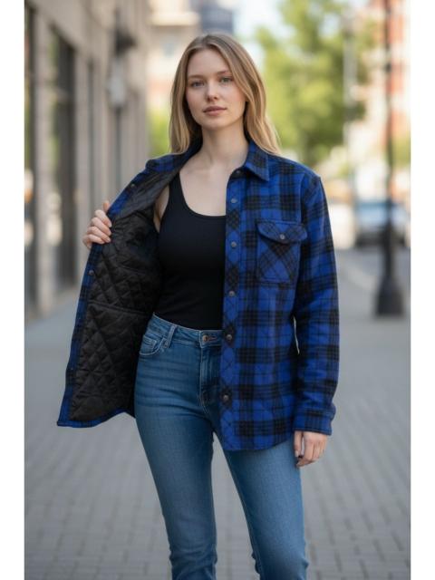 Other Designers Japanese Brand - 💥RARE Y2K Blue Tartan Light Padded Quilted Fleece Shirt