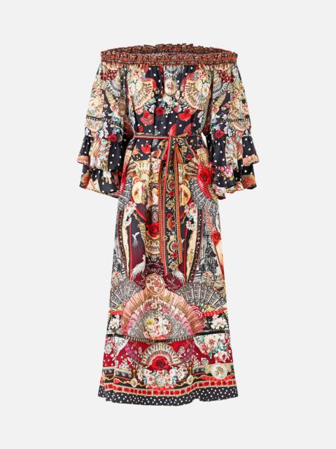 CAMILLA OFF SHOULDER MIDI DRESS WITH FRILL SLEEVE