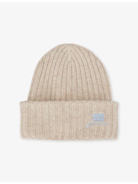 GANNI Ribbed Brand-Embroidery Wool-Blend Beanie