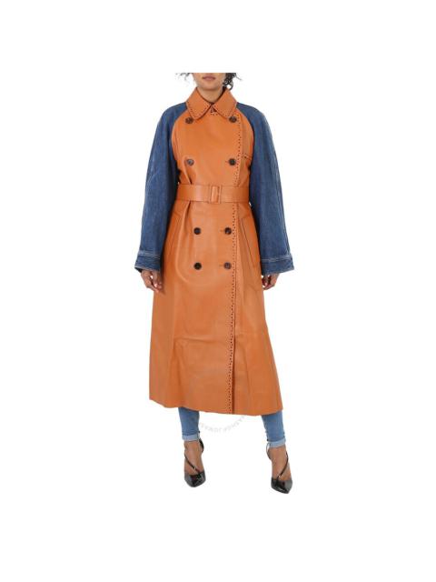 Chloé Chloe Ladies Orange / Blue Double-Breasted Trench Coat