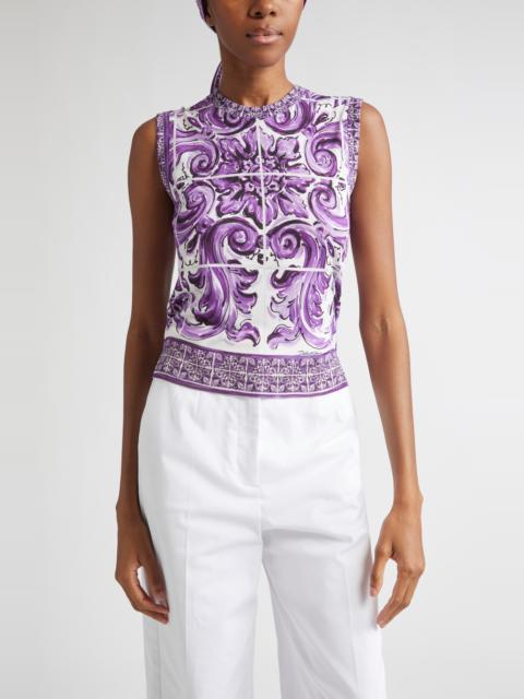 Dolce & Gabbana Dolce&Gabbana Majolica Print Silk Sweater in H25Dq Maiolica 1L Viola at Nordstrom