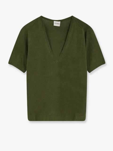 CLOSED Closed Linen and Cotton Blend Sweater Green