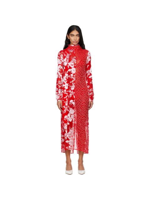 Marine Serre Red Regenerated Raso Silk Scarves Ls Maxi Dress