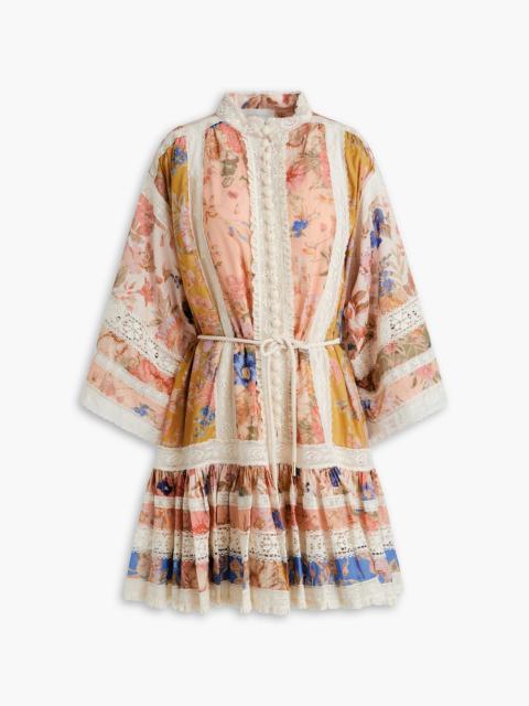 Zimmermann Crochet-trimmed floral-print cotton mini dress