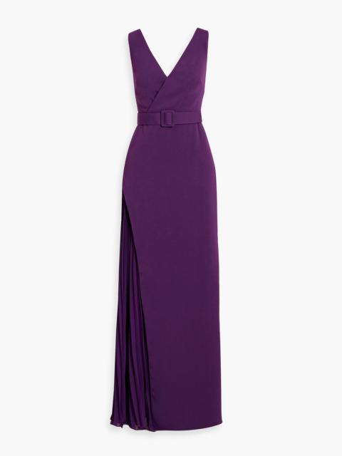 Other Designers Wrap-effect plissé-paneled crepe gown