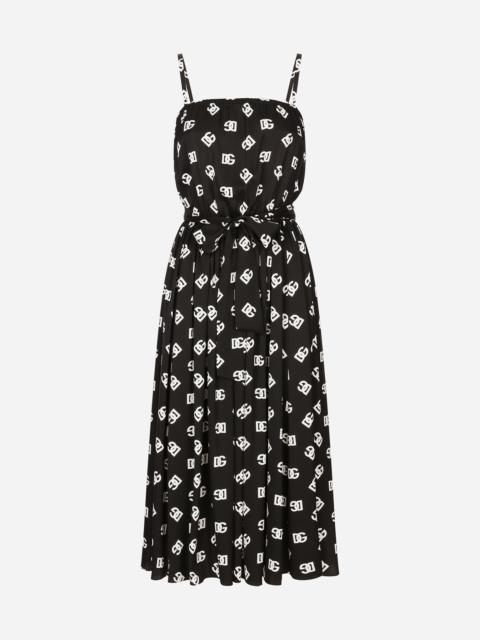 Dolce & Gabbana Charmeuse calf-length dress with all-over DG logo print