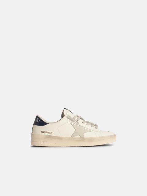 Golden Goose MEN'S STANDARD IN WHITE LEATHER WITH GREY SUEDE STAR AND BLUE LEATHER HEEL