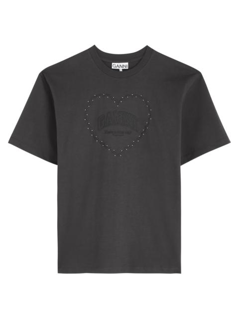 GANNI Logo crystal-embellished cotton T-shirt