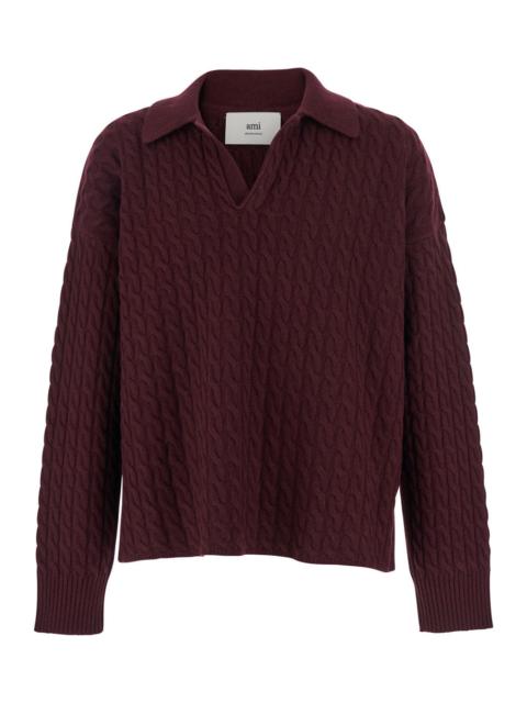 AMI Paris Ami Paris Women Bordeaux Polo Shirt With Woven Design In Wool Woman