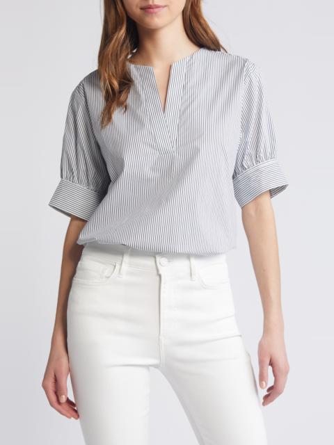 FRAME Stripe Split Neck Organic Cotton Popover Top