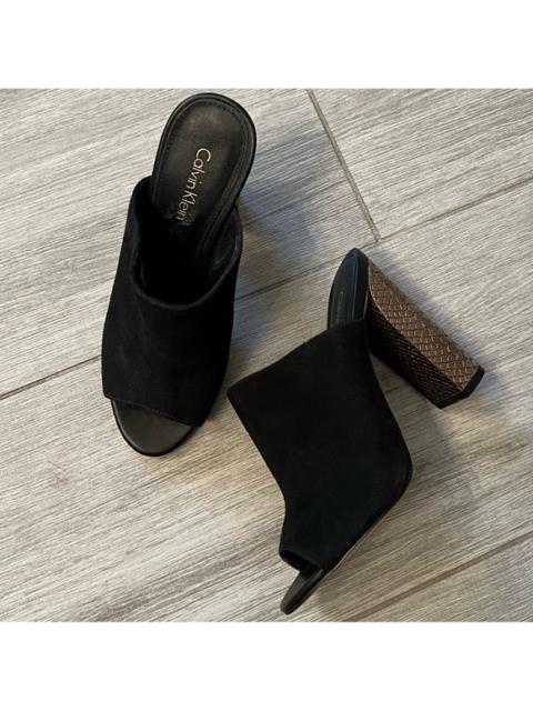 Other Designers Calvin Klein Janica Suede Peep Toe Mule Sandals