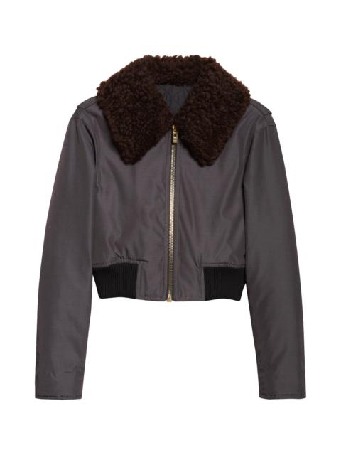 Alaïa Alaïa Nylon & Wool Aviator Jacket with Genuine Shearling Collar in Anthracite at Nordstrom