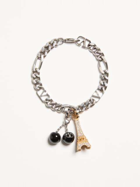 VALENTINO GARAVANI CHEZ VALENTINO BRACELET IN METAL, ENAMEL, AND SWAROVSKI® RHINESTONES