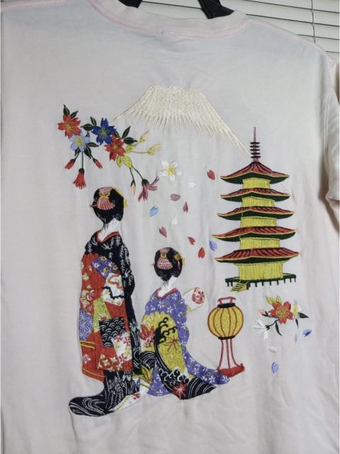 Other Designers Karakuri Tamashii - JAPANESE"GIESHA,TEMPLE AND SAKURA" EMBROIDERY T SHIRT