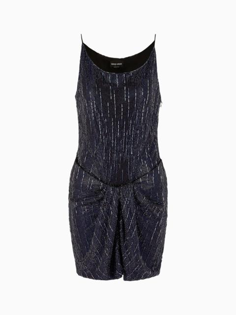 GIORGIO ARMANI Short silk dress with crystal embroidery